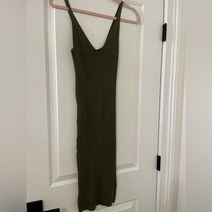 Olive green midi dress.